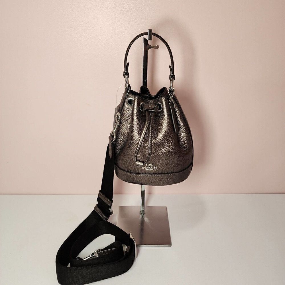 NWT COACH CE589 Dempsey Drawstring Bucket Bag 15 Silver/Metallic Gunmetal